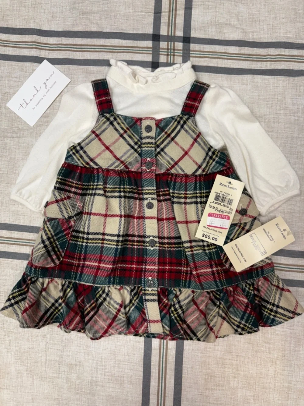 NWT ADORABLE! Ralph Lauren Baby Girl 3M Plaid Tartan Holiday Dress & Top Set